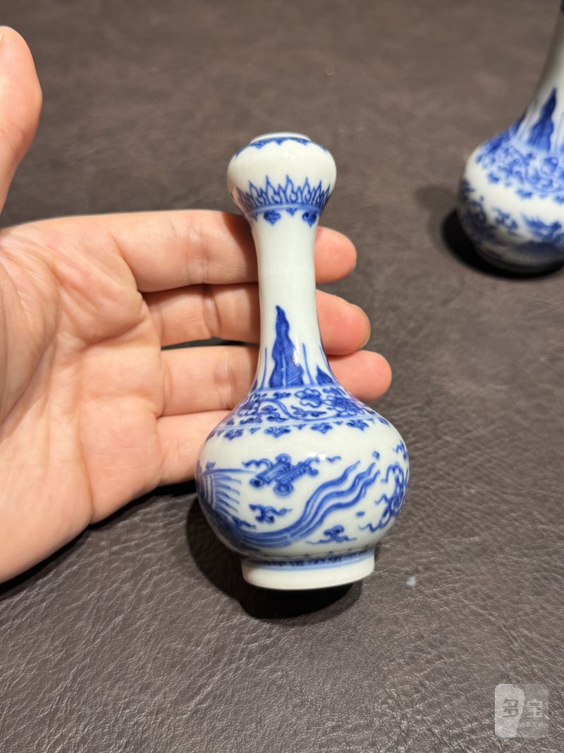 清康熙 青花双凤纹胆瓶、蒜头瓶 - 图7